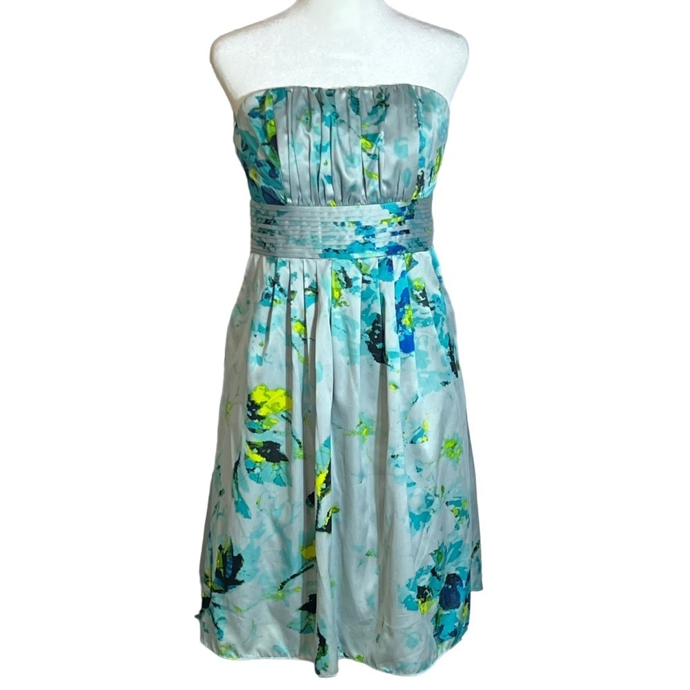 The Limited Strapless Floral Satin Boning Pleated Lined Dress, Size 8